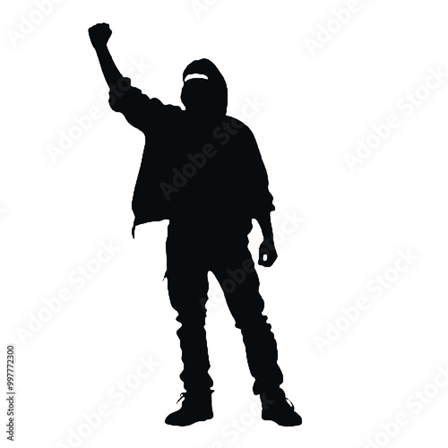 Protester Raising Arm Silhouette Vector Illustration