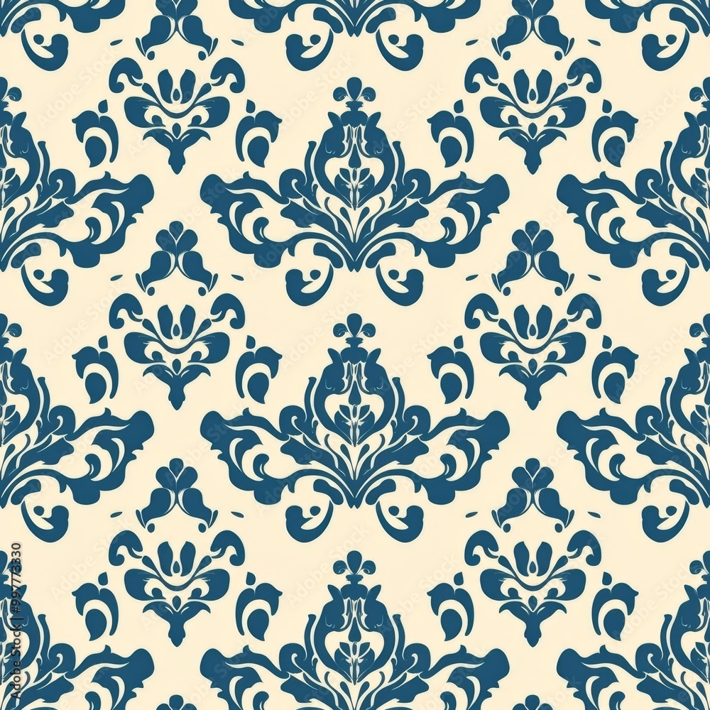 Seamless Pattern Of Damask With Traditional Medallion Shapes Seamless Pattern Of Damask With Traditional Medallion Shapes