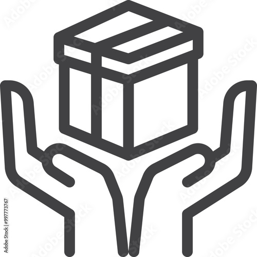 Simple save gift box outline icon on white background