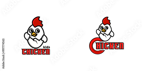 Mascot logo design character egg and chick. Fried chicken mascot logo illustration