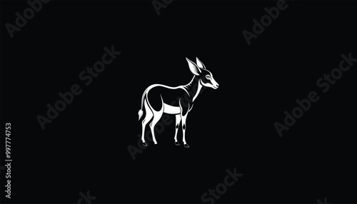 Realistic Kiang Vector Image, Sturdy Body and Reddish-Brown Coat, Circular Design, White Outline Black Background,