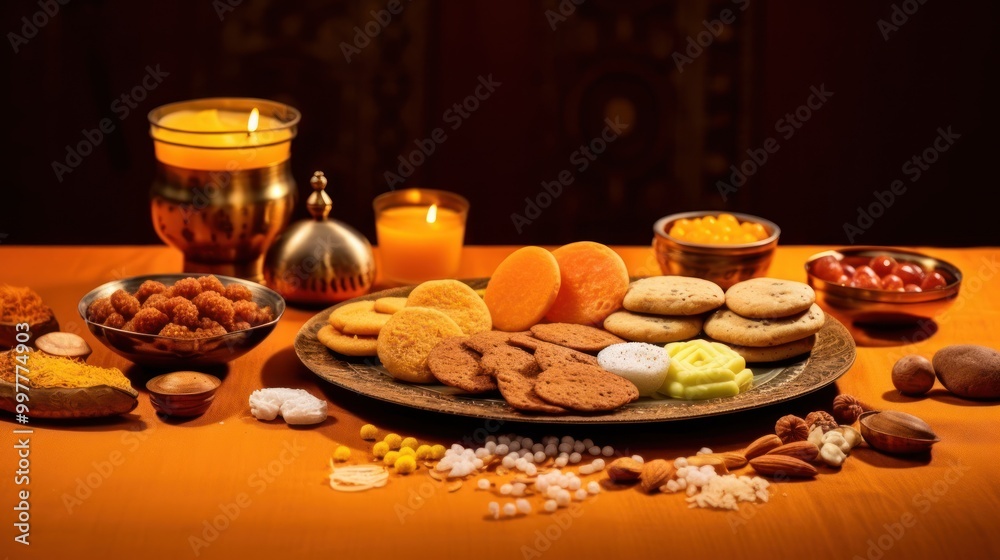 A Festive Table Setting with Sweets and Candles A Festive Table Setting with Sweets and Candles
