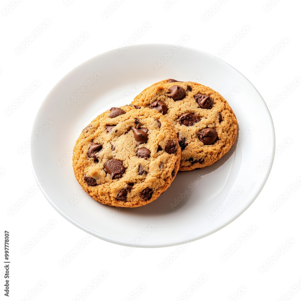 Cookies served on white plate, isolated to emphasize their classic and appetizing presentation. cutout PNG