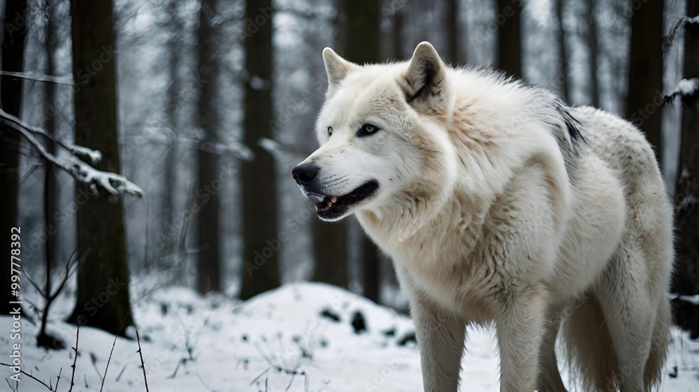 Obraz premium Angry wolf in a winter forest