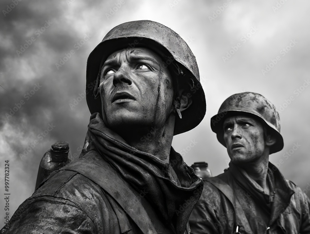 A black and white photo of two men in military uniforms A black and white photo of two men in military uniforms