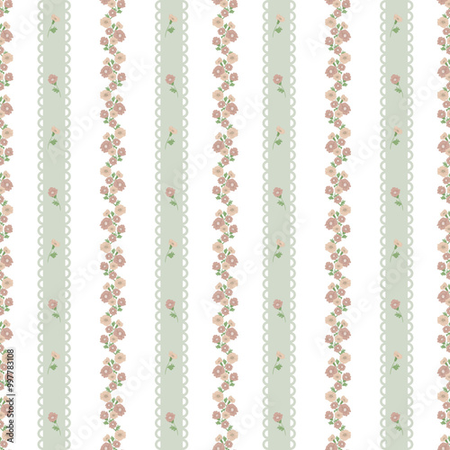 Earthy Pastel Floral on White Background Seamless Patterns