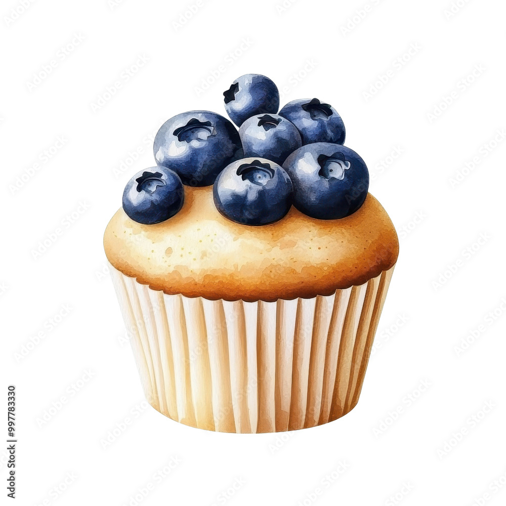 Watercolor illustration of a blueberry muffin cake, isolated on a white background, providing an elegant and artistic appearance. cutout PNG Watercolor illustration of a blueberry muffin cake, isolated on a white background, providing an elegant and artistic appearance. cutout PNG