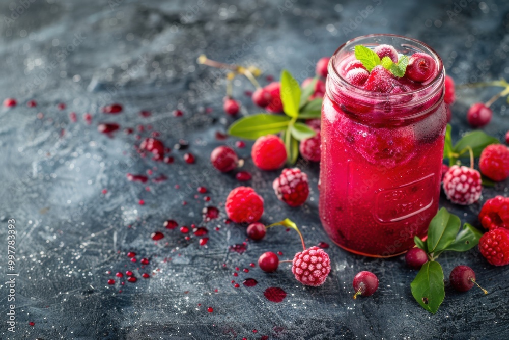 Refreshing Raspberry Infusion in Mason Jar with Fresh Berries for a Cozy Rustic Vibe Outdoors Refreshing Raspberry Infusion in Mason Jar with Fresh Berries for a Cozy Rustic Vibe Outdoors