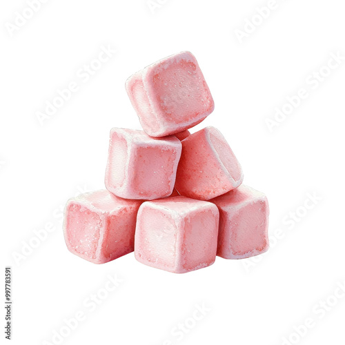 Watercolor illustration of strawberry marshmallows, isolated on a white background, providing an elegant and artistic appearance. cutout PNG