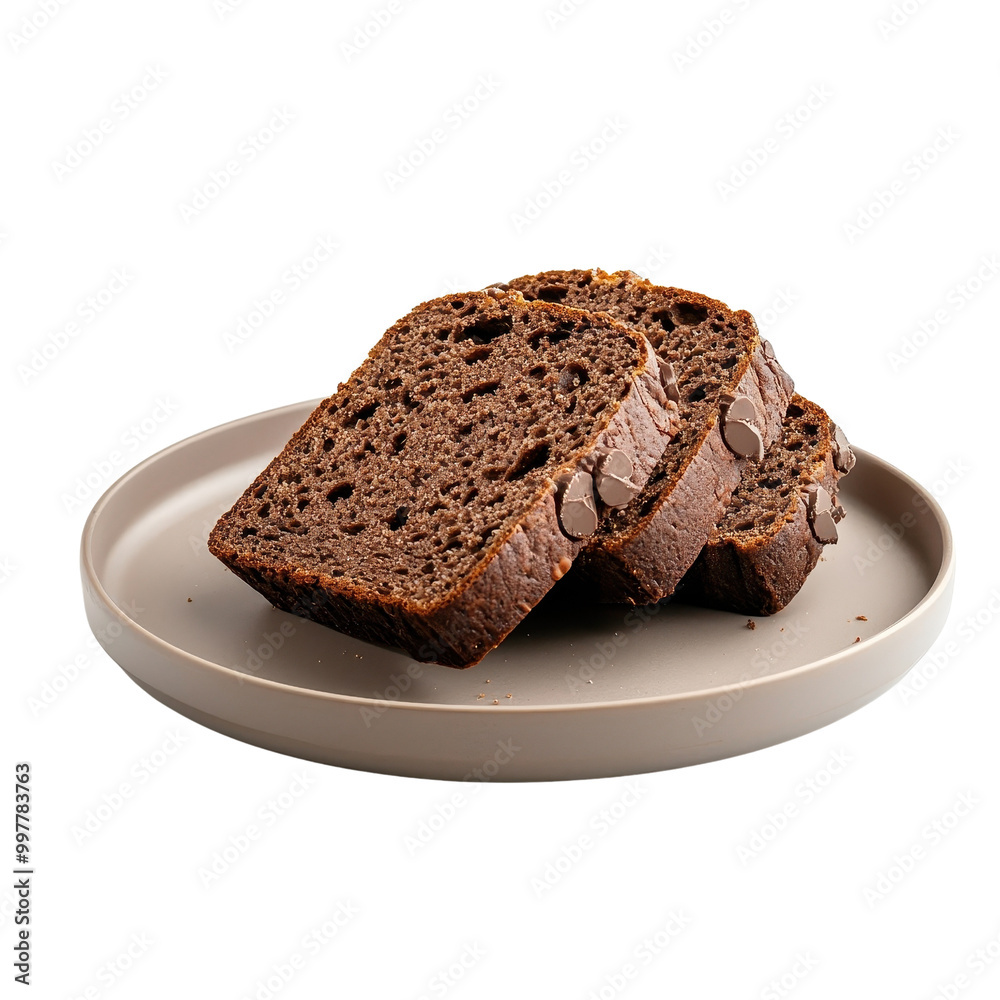 Chocolate bread served on a plate, isolated on a white background, highlighting its decadent appearance. cutout PNG Chocolate bread served on a plate, isolated on a white background, highlighting its decadent appearance. cutout PNG