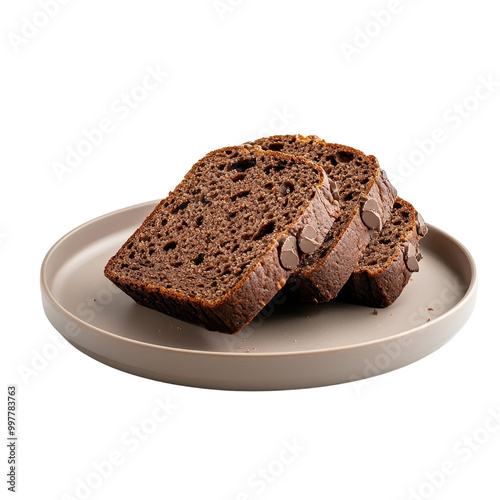 Chocolate bread served on a plate, isolated on a white background, highlighting its decadent appearance. cutout PNG