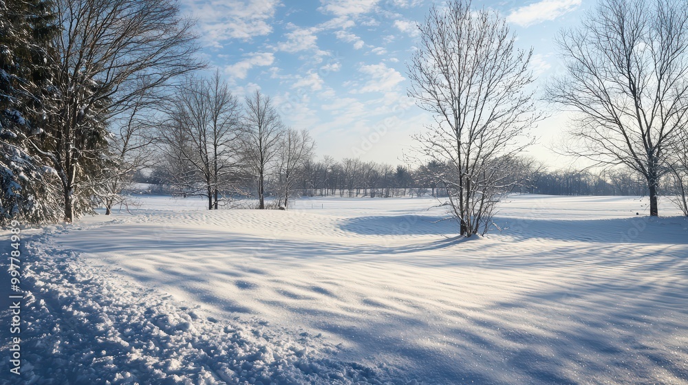 Obraz premium Beautiful White Snowy Landscape Wallpaper. A serene, snow-covered landscape with subtle shadows and soft light.