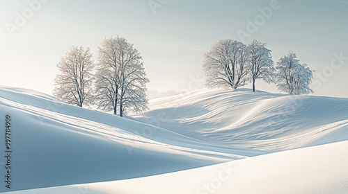 Beautiful White Snowy Landscape Wallpaper. A serene, snow-covered landscape with subtle shadows and soft light.