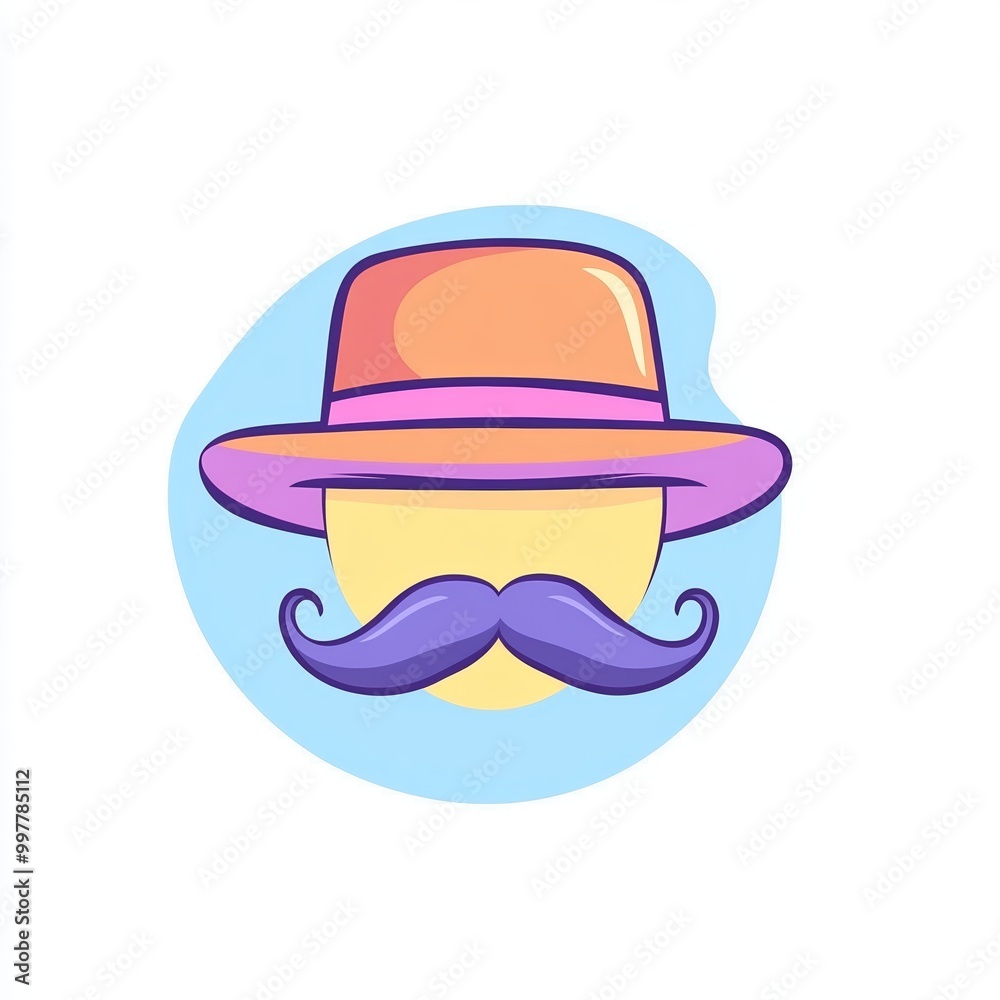 simple illustration features a character with a purple mustache and a pastel hat, set against a clean white backdrop, ideal for creative projects simple illustration features a character with a purple mustache and a pastel hat, set against a clean white backdrop, ideal for creative projects