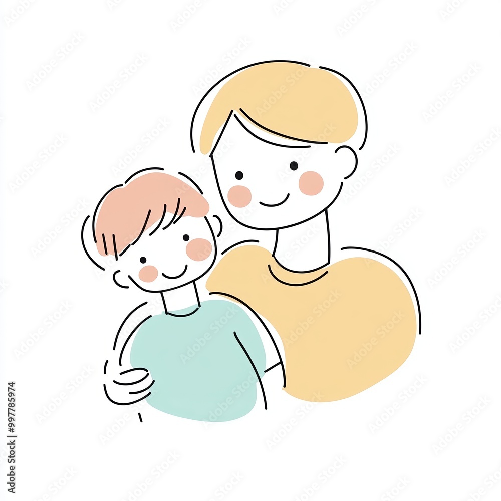 charming illustration captures a parent and child sharing a warm embrace, emphasizing bond between them with soft pastel colors and minimalist design charming illustration captures a parent and child sharing a warm embrace, emphasizing bond between them with soft pastel colors and minimalist design