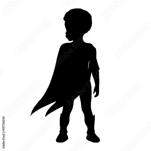 Cute Superhero Child Silhouette Vector Illustration Transparent Background