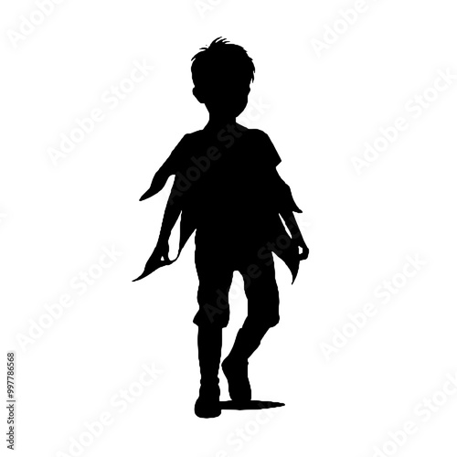 Cute Superhero Child Silhouette Vector Illustration Transparent Background