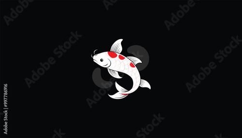 Koi Fish Vector Image, Colorful Patterns and Flowing Fins, Circular Design, White Outline Black Background, High-Quality Fish Art, Detailed Aquatic Illustration