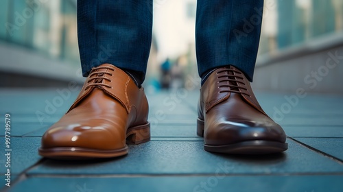 Close-up of a Pair of Polished Brown Leather Oxfords