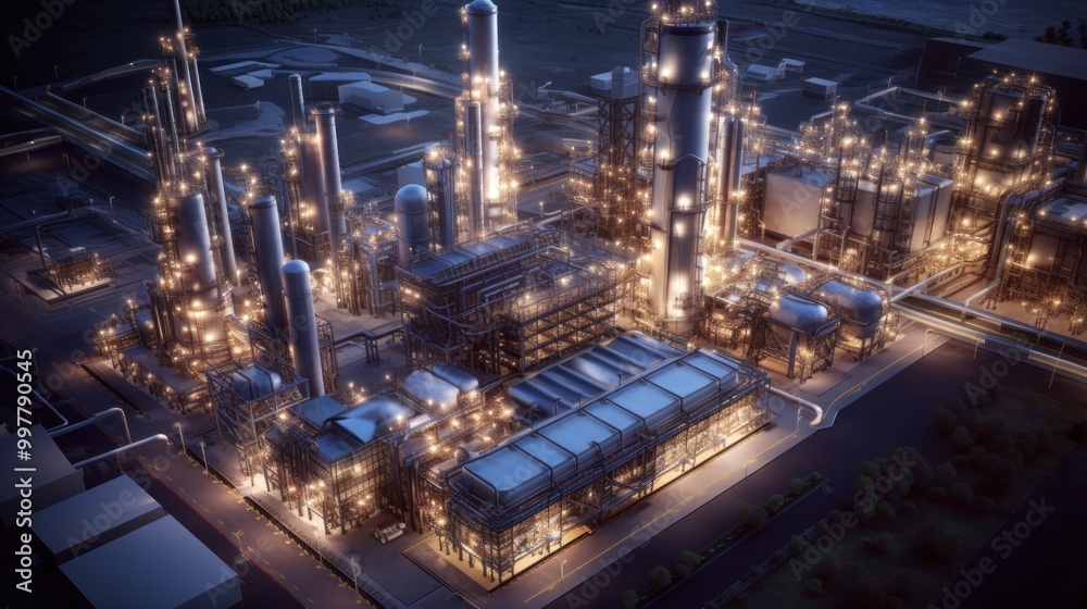 Illuminated Industrial Complex at Night Illuminated Industrial Complex at Night
