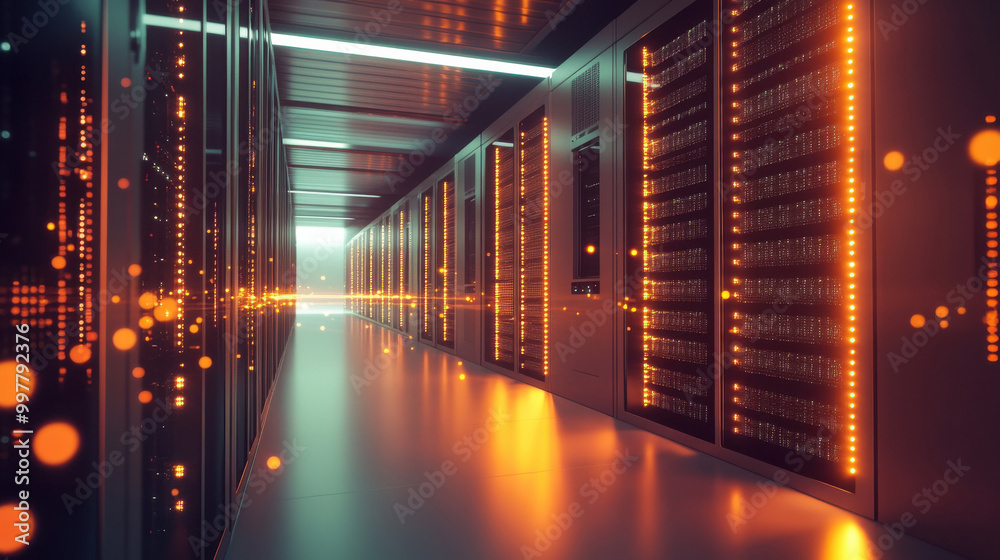 Fototapeta premium Server rack with multiple servers, housing computer equipment for data storage and network connectivity