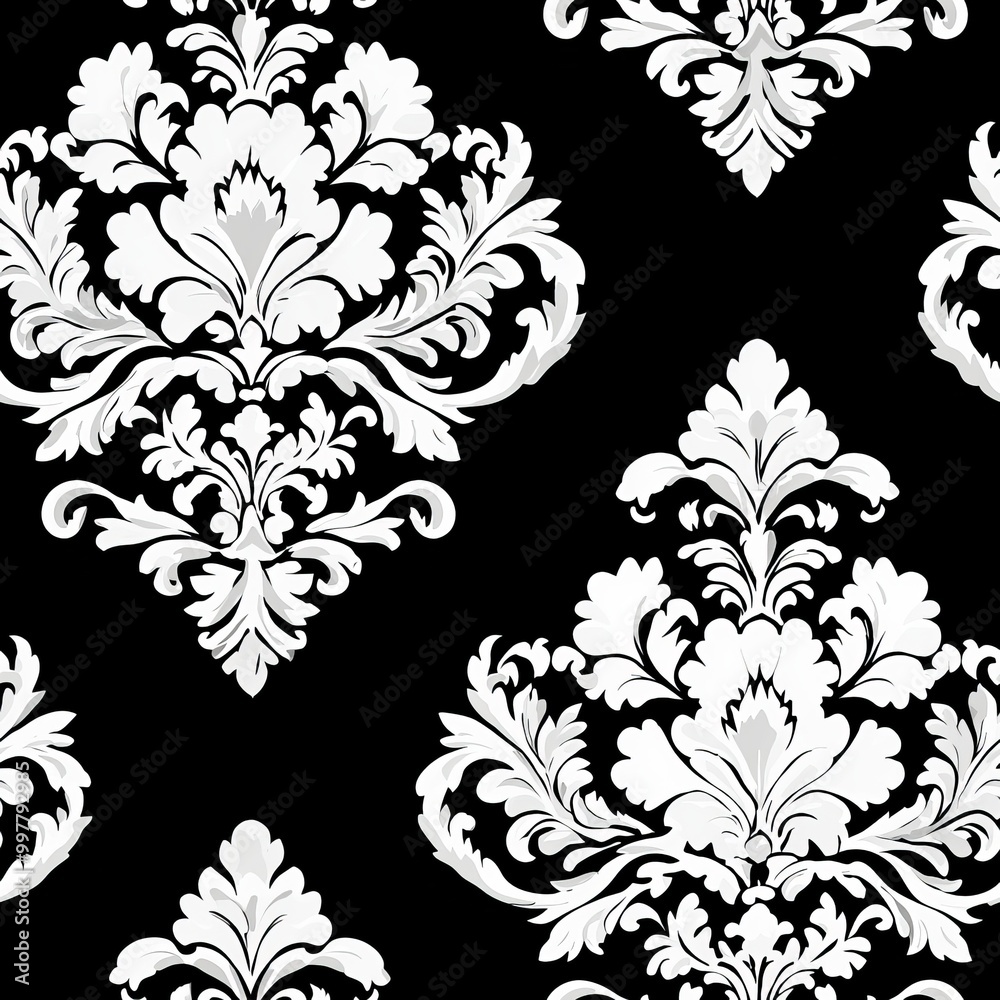 Seamless Pattern Of Monochrome Damask Prints Seamless Pattern Of Monochrome Damask Prints
