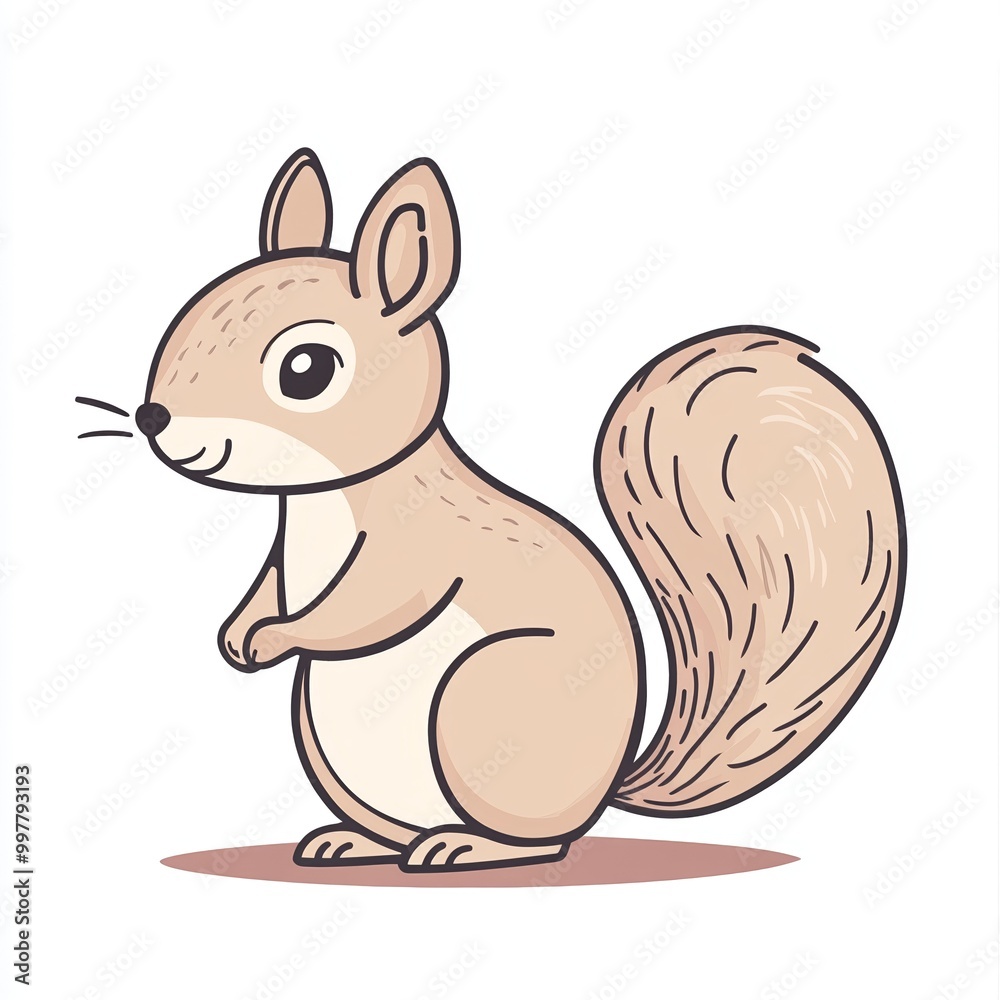 design showcases a charming squirrel standing on its hind legs, featuring a fluffy tail and gentle expressions, depicted in a minimalist pastel color scheme design showcases a charming squirrel standing on its hind legs, featuring a fluffy tail and gentle expressions, depicted in a minimalist pastel color scheme