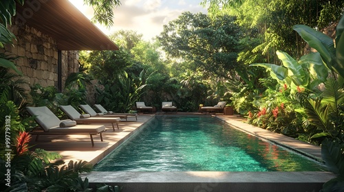 Pictures of luxury garden homes featuring sleek lounges and sparkling pools