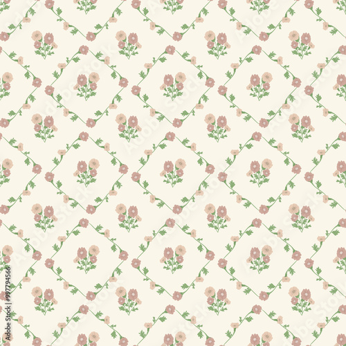 Earthy Pastel Floral on White Background Seamless Patterns