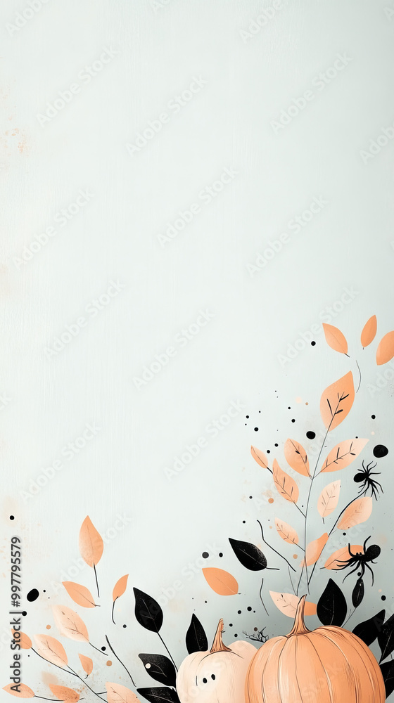 Pumpkins and leaves on a light blue background Pumpkins and leaves on a light blue background