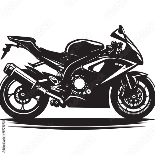 "Sport Motorcycle Illustration in Bold Black and White Vector Art"

