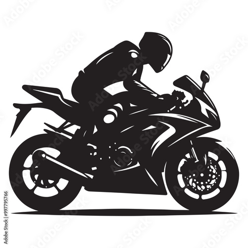 "Sport Motorcycle Illustration in Bold Black and White Vector Art"

