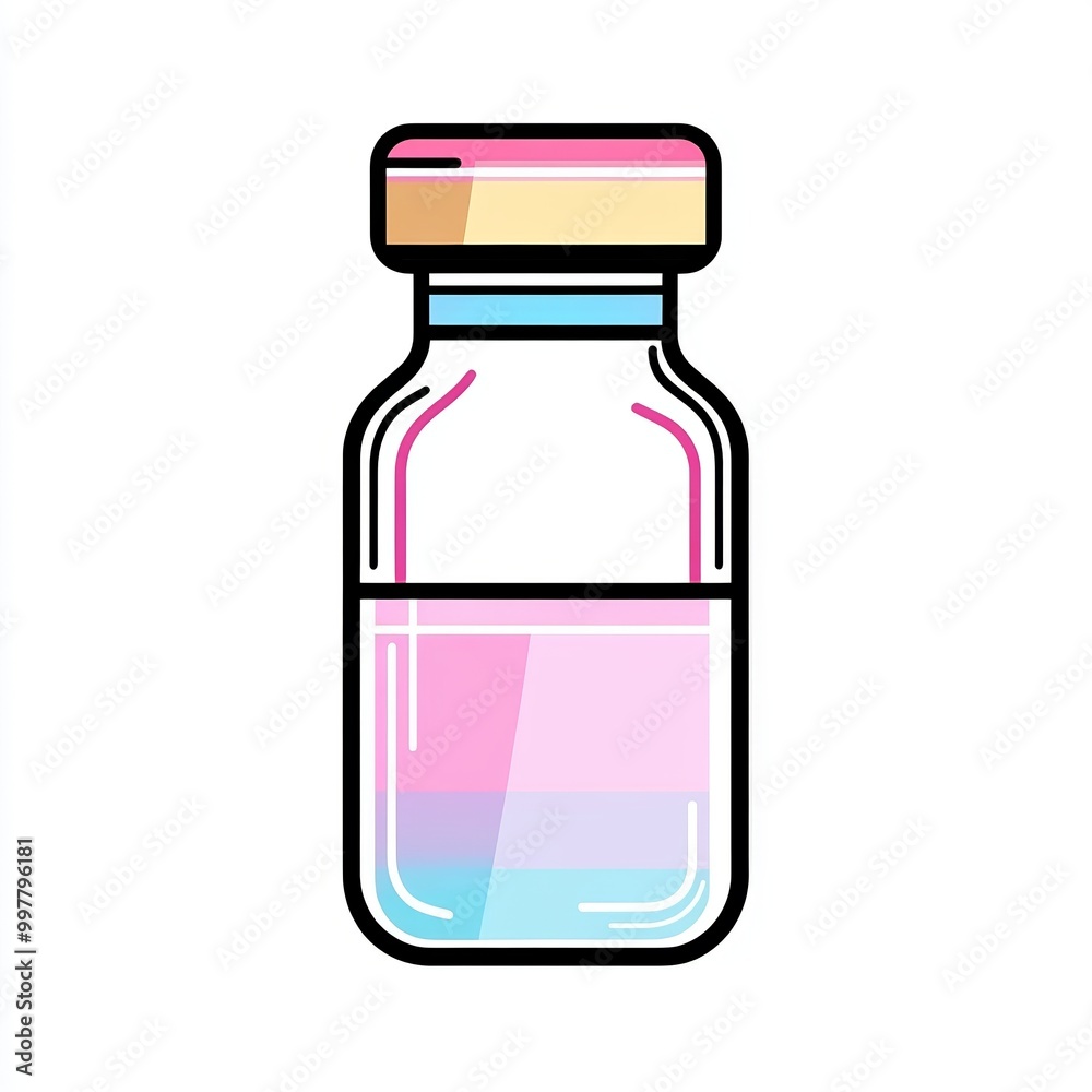 A pastel-colored vaccine vial is depicted in a simple line drawing, featuring a flat design style against a clean white background A pastel-colored vaccine vial is depicted in a simple line drawing, featuring a flat design style against a clean white background