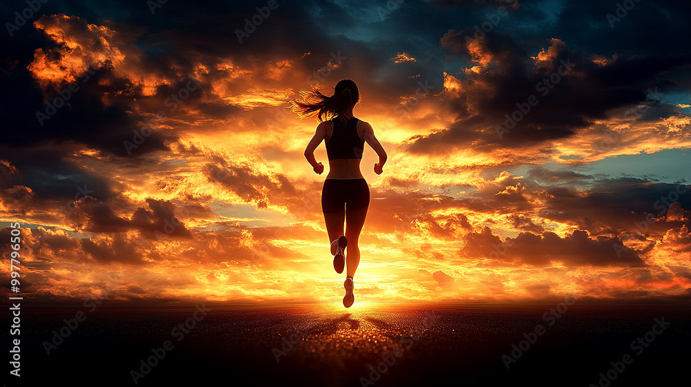 fit female athlete runs on a racetrack, her toned back muscles highlighted in motion. The image symbolizes perseverance, strength, and the journey of personal growth through dedication and endurance fit female athlete runs on a racetrack, her toned back muscles highlighted in motion. The image symbolizes perseverance, strength, and the journey of personal growth through dedication and endurance