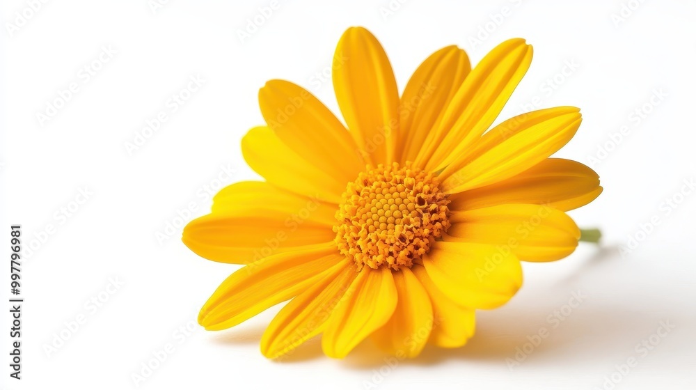 A Single Yellow Daisy Flower Isolated on a White Background A Single Yellow Daisy Flower Isolated on a White Background