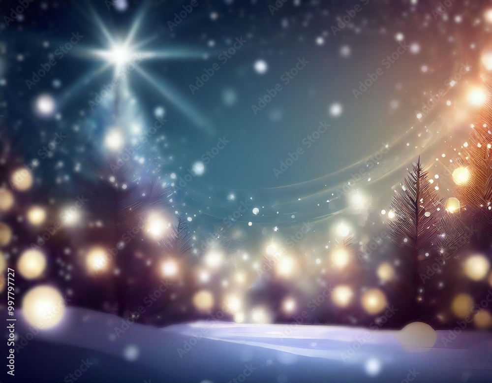 Naklejka premium 冬の背景素材：雪の夜にイルミネーションがキラキラ輝くイメージD