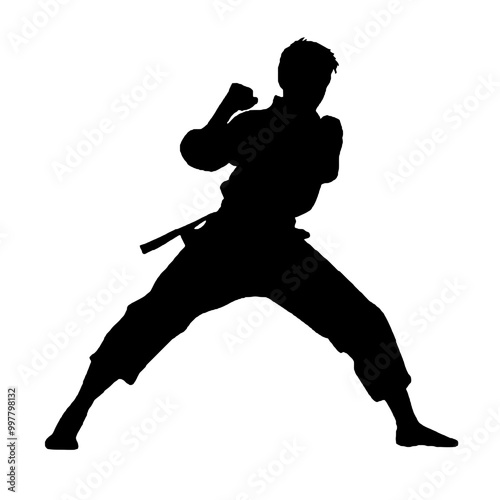 Karate Kid Silhouette Isolated on White – Martial Arts Vector Illustration