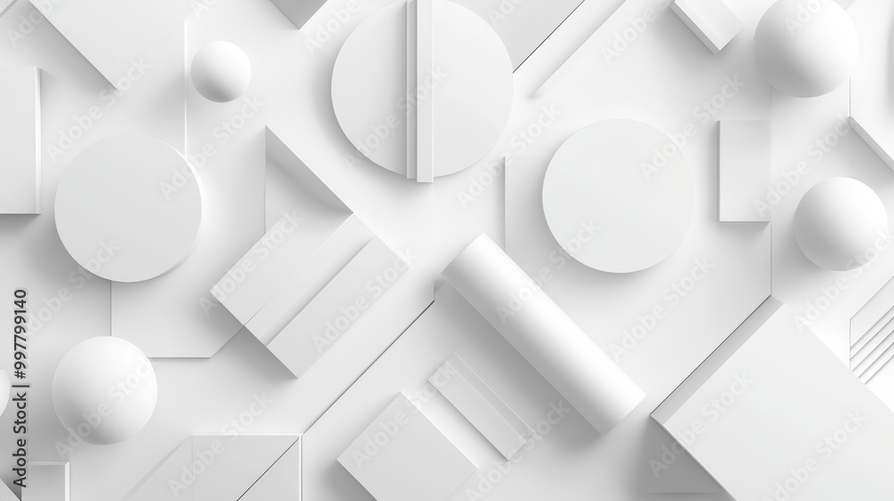 Obraz premium White Geometric Patterns Wallpaper. Modern geometric shapes in different shades of white, arranged in a clean and stylish pattern, perfect for a contemporary look.