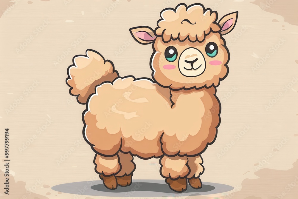 Obraz premium A cartoonish drawing of a fluffy, cute, and smiling camel