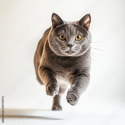 Grey Cat Running.