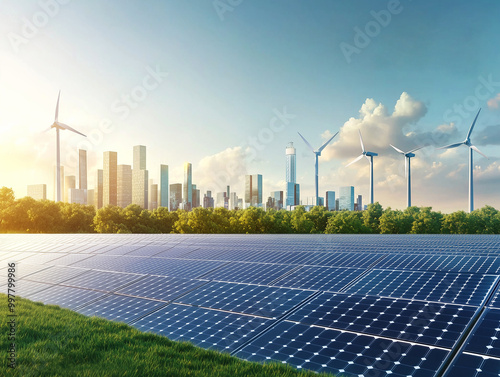 Solar panels in a grassland