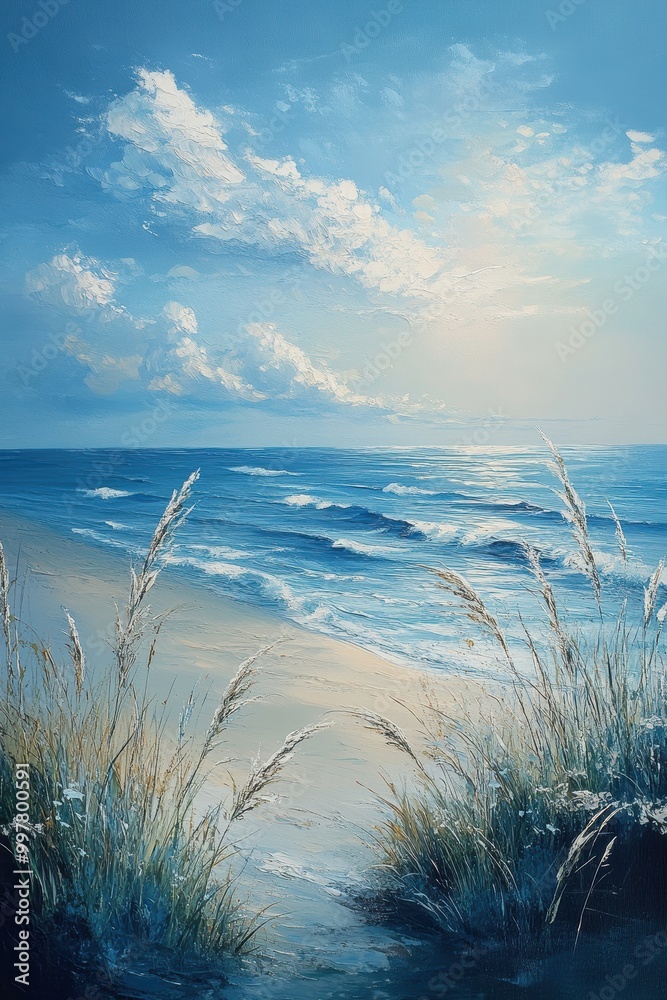 Serene Beachscape with Gentle Waves and Cloudy Sky Serene Beachscape with Gentle Waves and Cloudy Sky