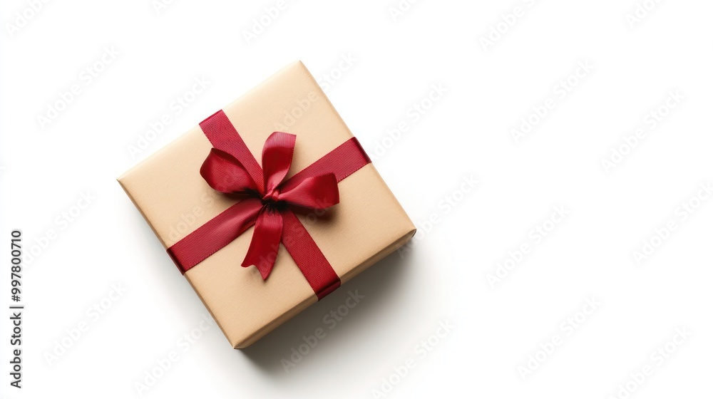 A neatly wrapped gift box with a red ribbon on a white background, suggesting a present for a special occasion or celebration. A neatly wrapped gift box with a red ribbon on a white background, suggesting a present for a special occasion or celebration.