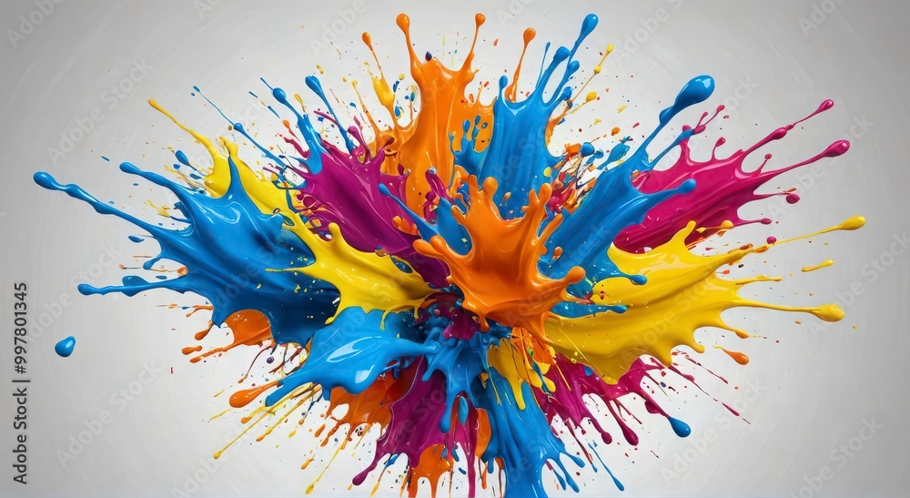 A colorful explosion of paint splatters on a white background A colorful explosion of paint splatters on a white background