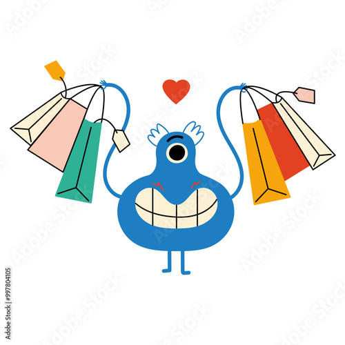 Blue monster loving his purchases