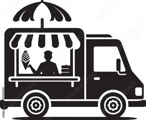 Street food truck silhouette vector illustration isolated on a white background