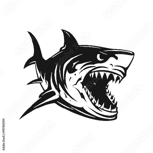 Aggressive Shark Silhouette – Powerful Ocean Predator Vector