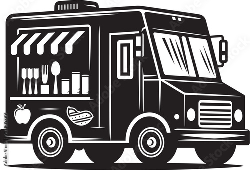Street food truck silhouette vector illustration isolated on a white background