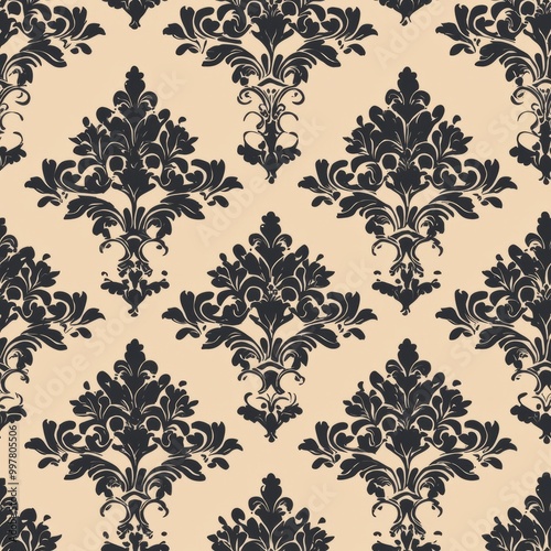 Seamless Pattern Of Vintage Damask Scrollwork