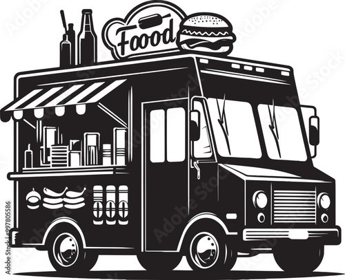 Street food truck silhouette vector illustration isolated on a white background